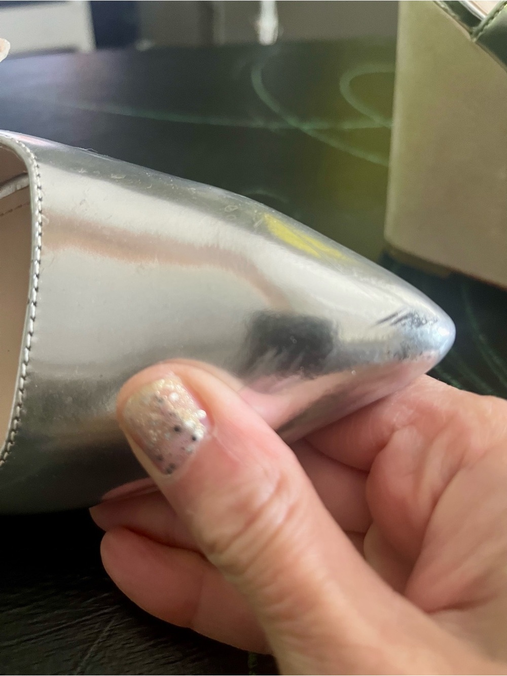 Coach Iridescent Silver Pointed-Toe Slingback Wedges - Picture 6 of 11